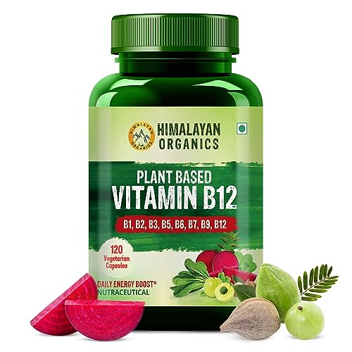 Himalayan Organics Plant Based Vitamin B12 Supplement | B1,B2,B3,B5,B6,B7,B9,Moringa| Boost Energy Ling Skin For Men & Women - 120 Vegetarian Capsules