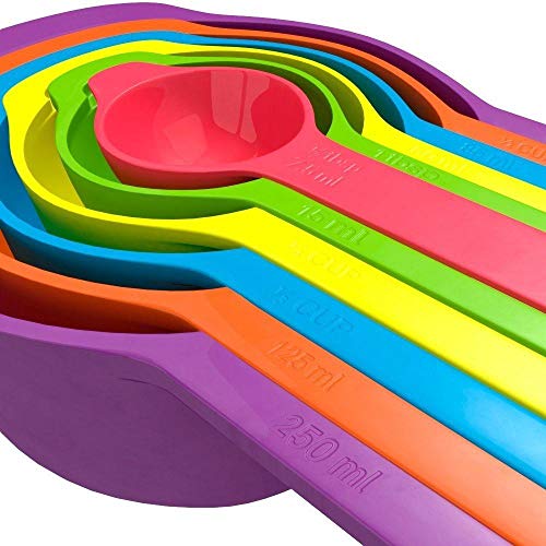 LUMONY® Plastic Measuring Cup and Spoon Set - Stackable Colorful Plastic for Kitchen Baking Tools(6pcs Random Color)