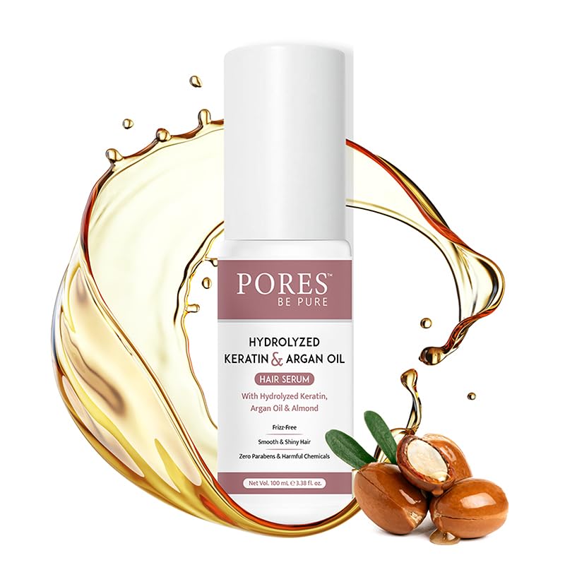 PORES Be Pure Hair Serum With Argan Oil, Hydrolyzed Keratin & Almond Oil For Dry, Frizzy & Tangle Fry, Soft and Smooth Hairs |Suitable for Women & Men