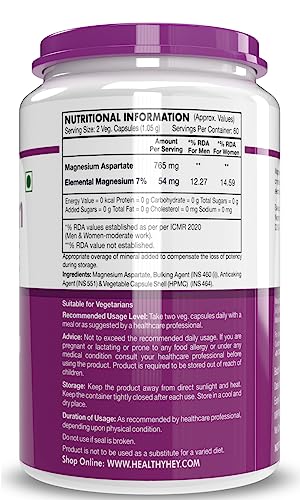 HealthyHey Nutrition Magnesium Aspartate - 765 mg - 120 Vegetabel Capsules
