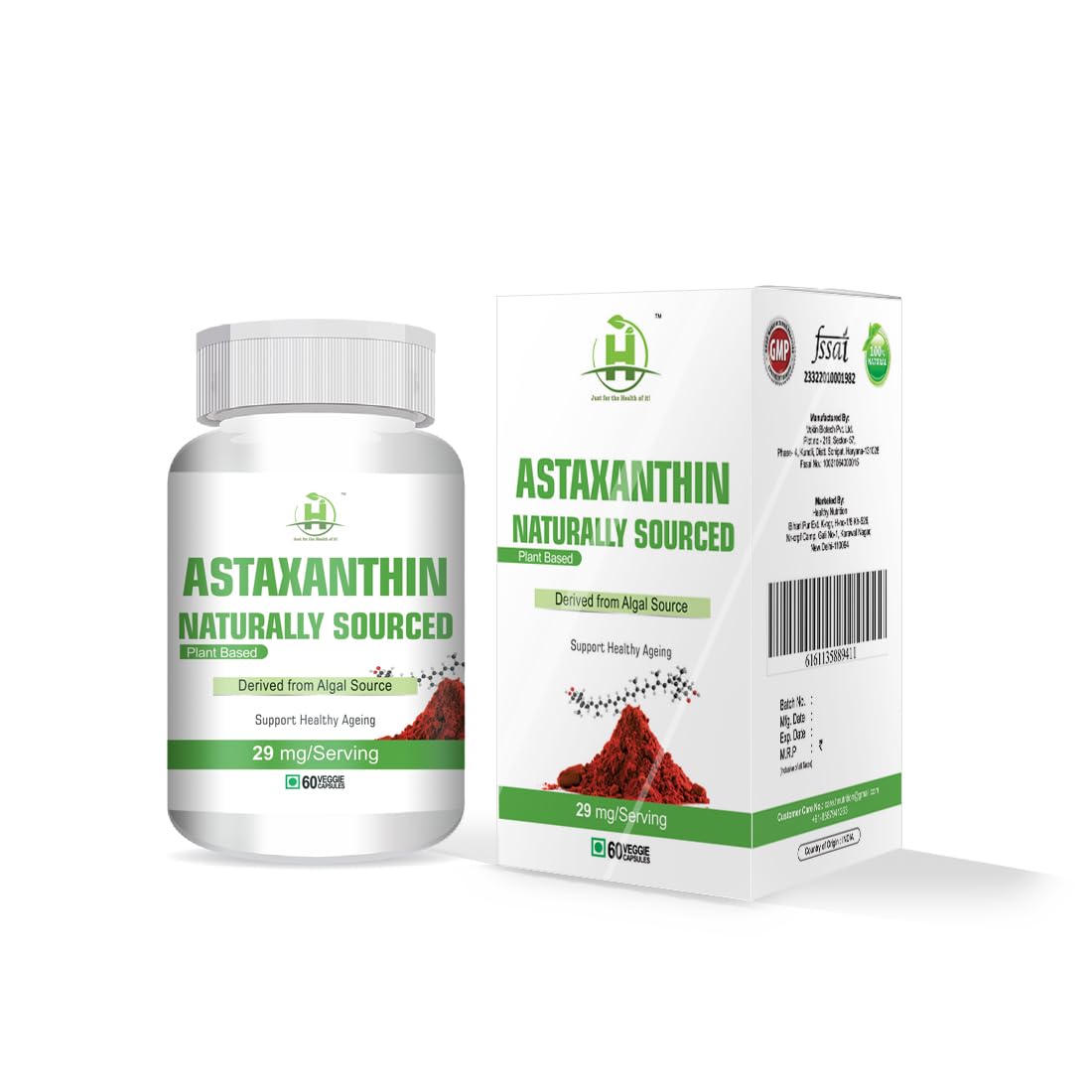 Healthy Nutrition Astaxanthin 29mg - Naturally Sourced from Algae - Healthy Ageing (60 Capsules)