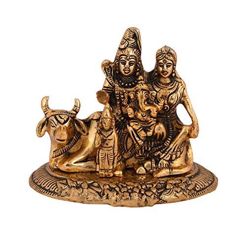 Handcrafted Shiva Parvati Ganesh Idol Shiv Parivar Murti Statue Sculpture - Lord Shiva Idols Family Sitting On Nandi Showpiece