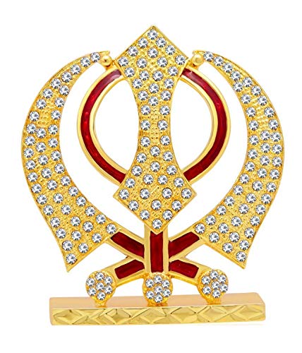 Sikh Religious Symbol Khanda Sahib Idol (B-34) Red Gold Metal Statue for Home Décor Car Dashboard Mandir Pooja Murti Showpiece