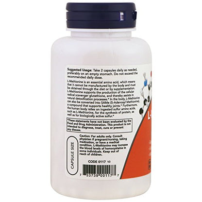 NOW Foods L-Methionine 500 mg Caps, 100 ct