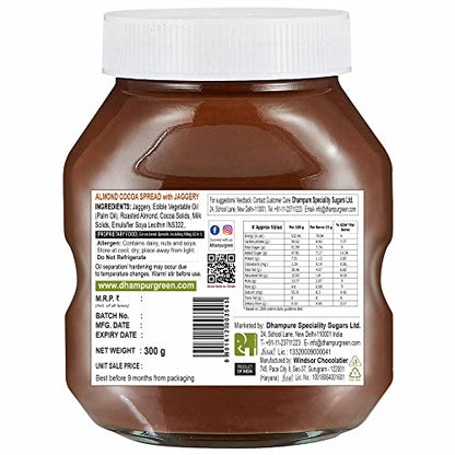 Dhampure Almond Spread Chocolate made with Cocoa and Jaggery, 100% Veg, Protein-Rich, Cold Processed, for Bread Spread, Smoothies, 300g