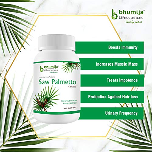 Bhumija Lifesciences Saw Palmetto Extract with Nettle Root Capsules (460 mg, 60 Capsules each) | Propful in Urinary Problems | DHT Blocker (Pack of 2)