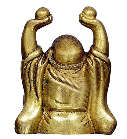 Skywalk Solid Brass Metal Harbinger of Wisdom and Wealth Vintage Laughing Buddha Statue (5 x 4 x 6.5 cm, Gold)