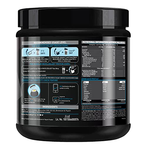 MuscleBlaze Raw Whey Isolate 90% with Digestive Enzymes (Unflavoured, 500 g / 1.1 lb)