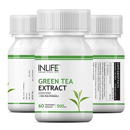 INLIFE Green Tea Extract for Weight Loss (Fat Burner) & Antioxidant 50% Polyphenols, 500 mg - 60 Veg Capsules