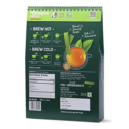 Chaayos Lemongrass Green Tea | Lemongrass Tea | Whole Leaf Loose Tea - 100g [50 Cups]