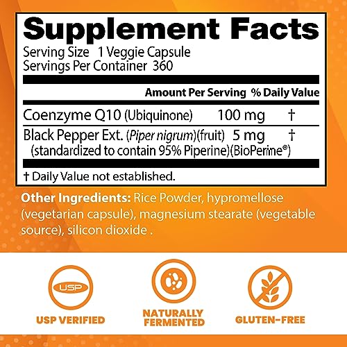 Doctor's Best High Absorption CoQ10 with BioPerine, Gluten Free, Naturally Fermented, Vegan, Heart Halth and Energy Production, 100 mg 360 Veggie Caps