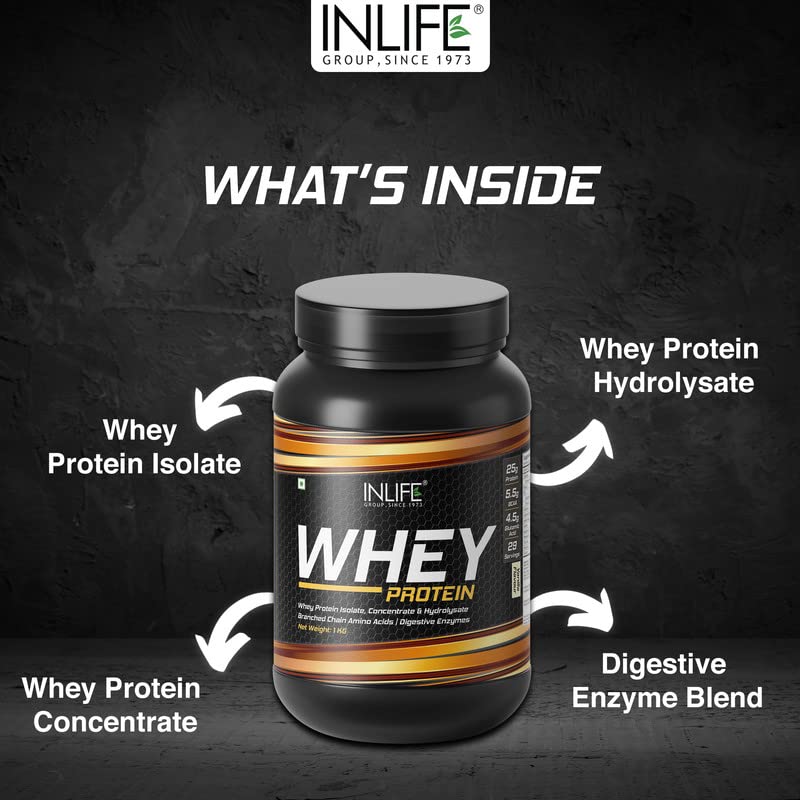 INLIFE Whey Protein Powder with Isolate, Concentrate, Digestive Enzymes for Gym Body Workout Supplement (Vanilla 1kg)