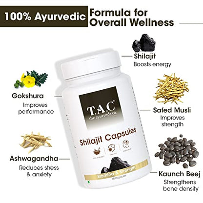 TAC - The Ayurveda Co. Shilajit Capsules for Men With Power of Natural Shilajit & Ashwagandha, Helps Boost Immunity, 60 Capsules