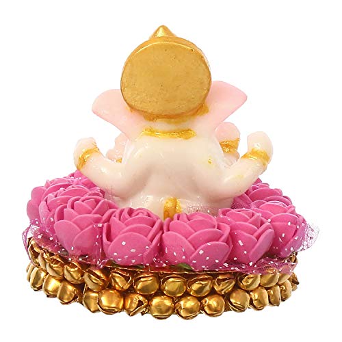 eCraftIndia Lord Ganesha Idol on Decorative Handcrafted Plate with Pink Flowers