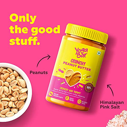 Yogabar Crunchy Peanut Butter Unsweetened | Non GMO Slow Roasted Peanut Butter| No Sugar Peanut Butter Crunchy | No Palm Oil & Vegan 400g