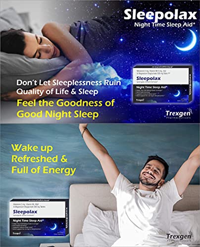 Trexgen SLEEPOLAX Advanced Quck Action Sleep Support Triple Action formula Melatonin 5 mg, B6, P5P sium bisglycinate Tablets (30 X 3 Box= 90 Tablets)