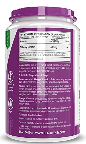 HealthyHey Nutrition Natural Bilberry Extract - 400mg per serving - 60 vegetable capsules