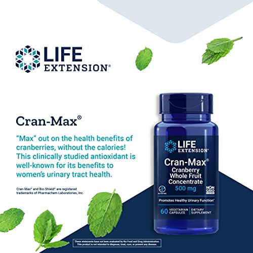 Life Extension Cran-Max Cranberry Whole Fruit Concentrate - 500 Mg, 60 Vegetarian Capsules (00862)