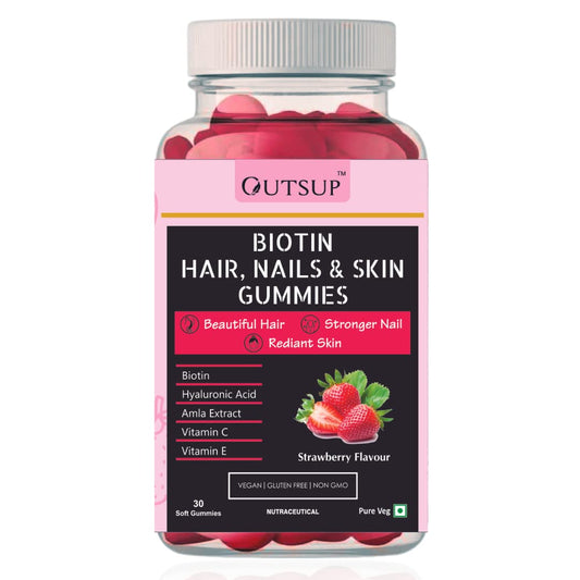 Outsup Biotin Hair Gummies for Healthy Hair, Skin & Nails Growth | With High Potency Biotin, Zinc, F& Multivitamins | Strawberry Flavor | - 30 Gummies