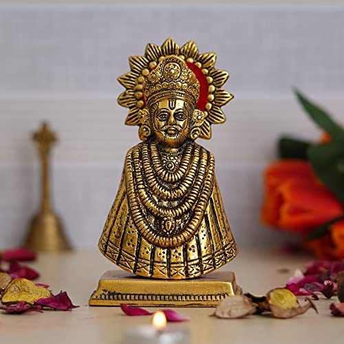 Baba Khatu Shyam ji Idol Statue Showpiece for Home and Pooja | Khatu Shyam Murti for Home and Car Dashboard (Gold, 6.5 Inches)