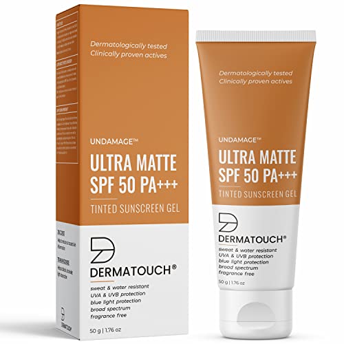 DERMATOUCH Undamage Ultra Matte Tinted Sunscreen SPF 50 PA+++ | Water & Sweat Resistant | Fragrance Free | No White Cast - 50G