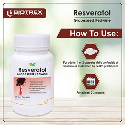 Biotrex Nutraceuticals Resveratrol Grapeseed Redwine supplement - 60 Capsules