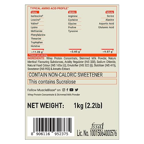 MuscleBlaze Fuel One Whey Protein, 24 g Protein, 5.29 g BCAA & 4.2 g Glutamic Acid (Mango, 1 kg / 2.2 lb)