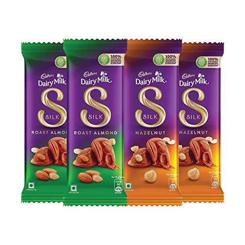 Cadbury Dairy Milk Silk Hazelnut 143g & Cadbury Dairy Milk Silk Roast Almond 143g Chocolate Bar , Pack of 4