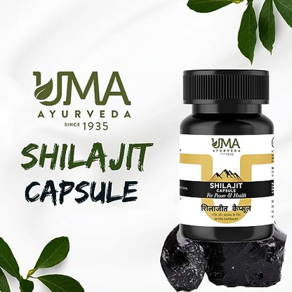 Uma Ayurveda Shilajit Capsules for Men and Women | 60 Shilajit Capsules (500mg / Shilajit Capsule) Pack of 1