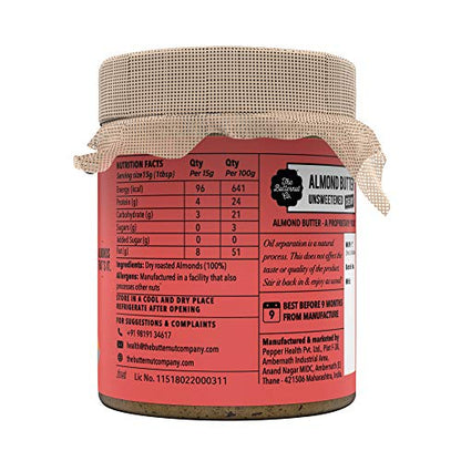 The Butternut Co. Natural Almond Butter (Creamy) 200g | 24g Protein | 100% Almonds | No Salt | Gluten Free | Vegan