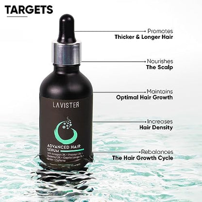 Lavister Advanced Hair Growth Serum - Control Hair Fall in 1 Week - Triple Action on Hair with Anaga Formula - Hair Growth Serum for Men & Women 50 ml