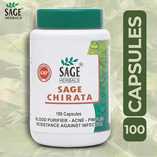 Sage Herbals Chirata for Blood Purification and Helps to Remove Pimples and Acne, 100 Capsules