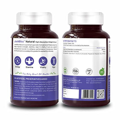 Bliss Welness Shilajit Vitality Vigor | Pure Shilajit Extract (1000mg) | Enhanced Stamina & Endurance Ayurvedic Supplement - 60 Veg Tablets
