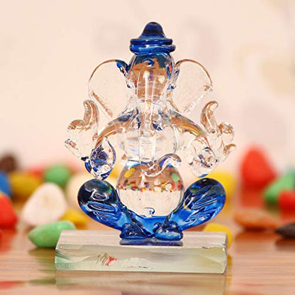 eCraftIndia Blue and Transparent Double Sided Crystal Car Ganesha Showpiece