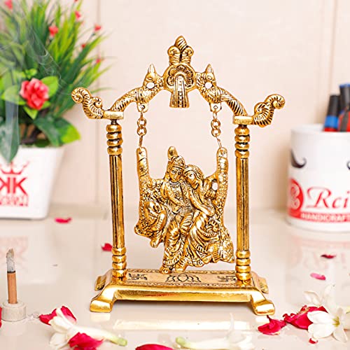 Radha Krishna on Swing jhula Metal Statue Gold Plated Decor Your Home,Office & Radha Krishna Murti,Showpiece