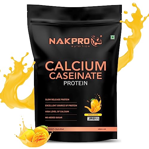 NAKPRO CALCIUM CASEINATE | 27.9g Protein, 5.4g BCAA | 1 Kg Mango Flavour (30 Servings)