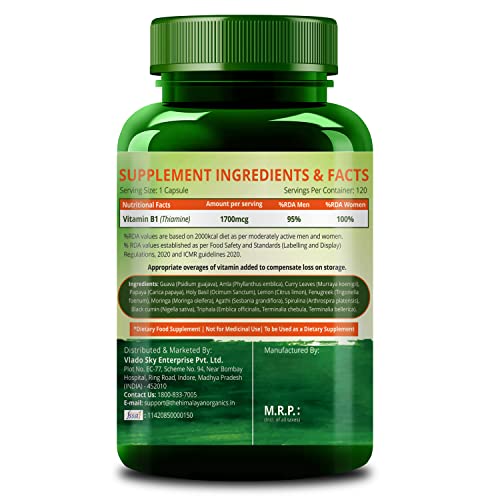 Himalayan Organics Plant-Based Vitamin B1 | Rich in Antioxidants | Supports Memory And Energy (120 Capsules)