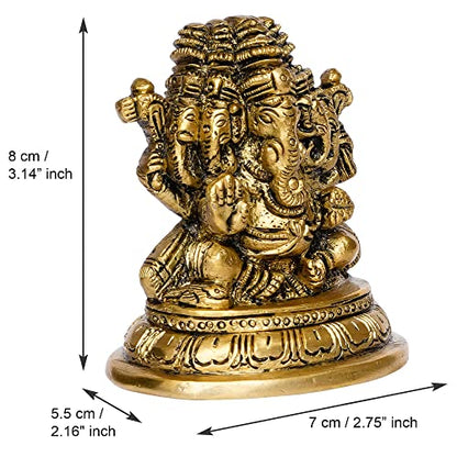 Handcrafted Golden Brass Panchmukhi Lord Ganesha Idol - Hindu God Idol for Home Decor, Puja Room - Ganesha Statue