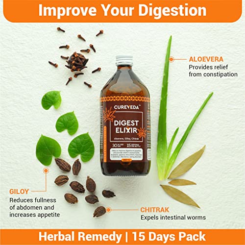Cureveda Herbal Digest Elixir For Digestive Health & Acidity, Fatty Liver tonic for detox (450 ml Syrup)