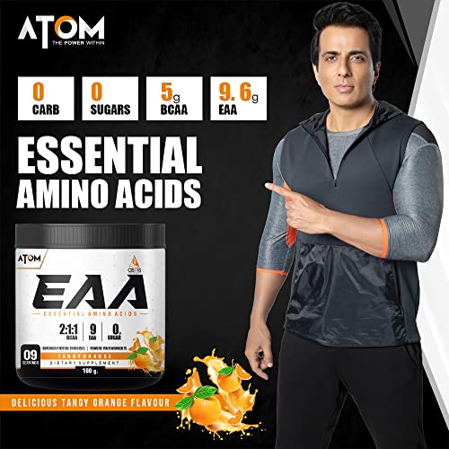 Asitis ATOM EAA (Essential Amino Acids) 250g | 2:1:1 BCAA Ratio | 9.6g EAA | 9 Servings | Orange Flavor