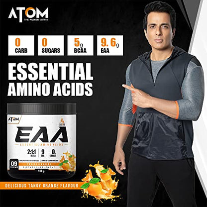 Asitis ATOM EAA (Essential Amino Acids) 250g | 2:1:1 BCAA Ratio | 9.6g EAA | 9 Servings | Orange Flavor