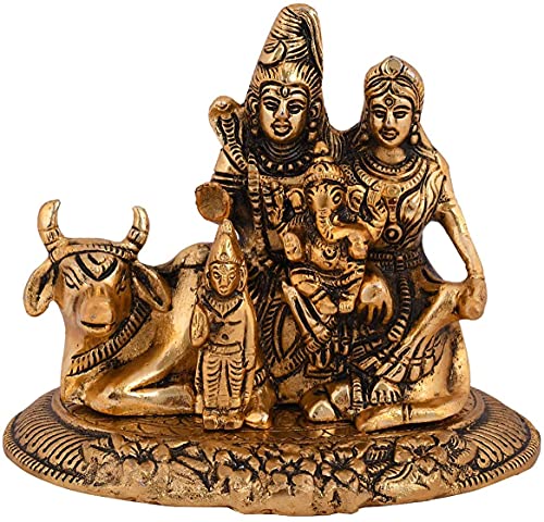 Handcrafted Shiva Parvati Ganesh Idol Shiv Parivar Murti Statue Sculpture - Lord Shiva Idols Family Sitting On Nandi Showpiece