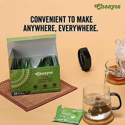 Chaayos Green Tea Bags - Tulsi Cardamom (25 Tea Bags)
