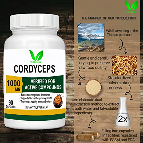 VITARUHE Cordyceps sinensis extract capsules high dose, 90 pieces