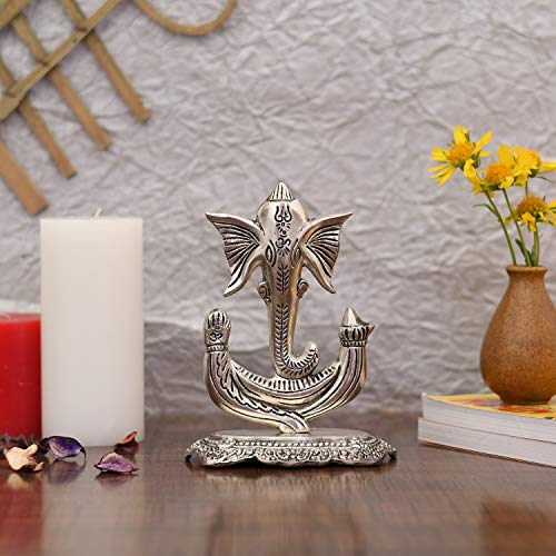 Collectible India Metal Ganesha Idol Showpiece for Gift & Home Decor - Silver Plated Ganesh Ganpati Statue for Pooja Temple Office Decoration Gifts