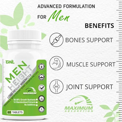 GNL Height Increase Medicine For Men To Help Support Increasing Long Growth, And Strong Bones With Essential Amino Acid Supplement -60 Tablet (Pack 1)