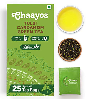 Chaayos Green Tea Bags - Tulsi Cardamom (25 Tea Bags)