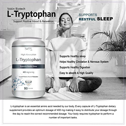 Vokin biotech L-Tryptophan – Support Positive Mood & Relaxation- 400mg (90 Capsules)