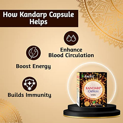 Ambic Kandarp Capsule - Ayurvedic Capsule for Indian Men I Safed Musli, Ashwagandha, Salam Panja, Supari Pak & Shodhit Shilajit for Strength
