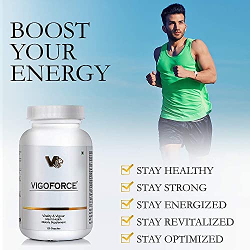 VIGOFORCE Vitality and Vigour Natural Mens Supplement for Energy and Stamina 1 bottle contains 120 Veg Capsules